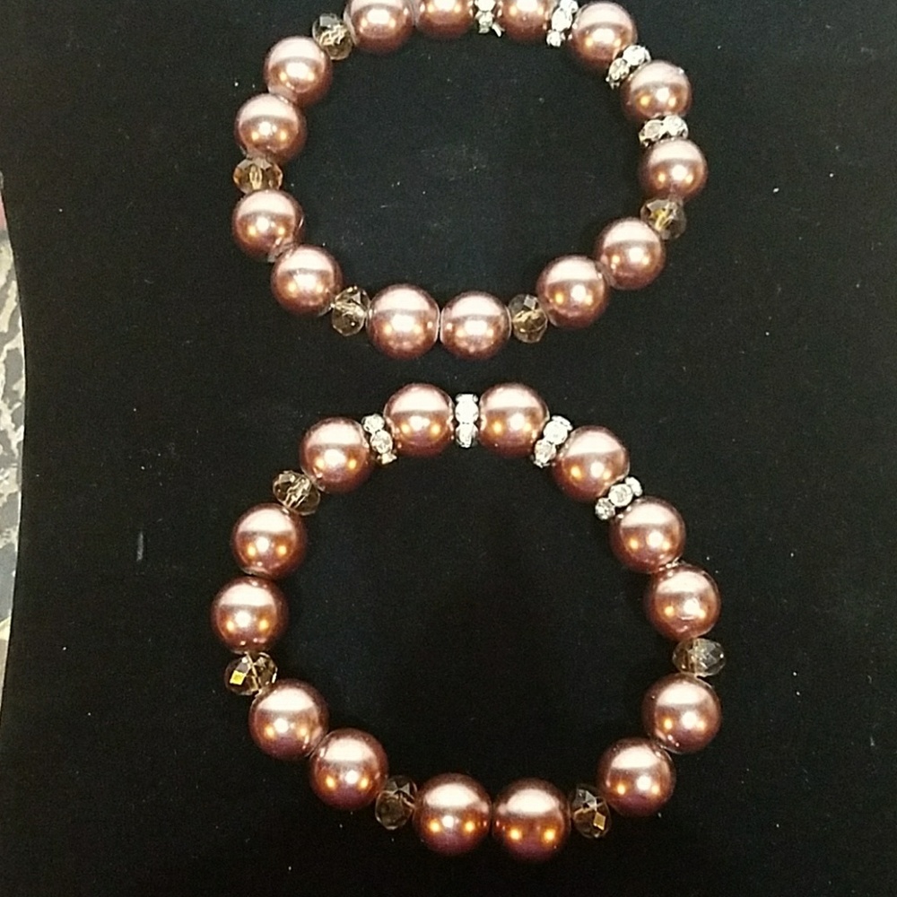 2 beaded bracelets with rhinestone beads
